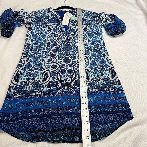 Collective Concepts Blue White‎ Print V Neck Tunic - Picture 4 of 8